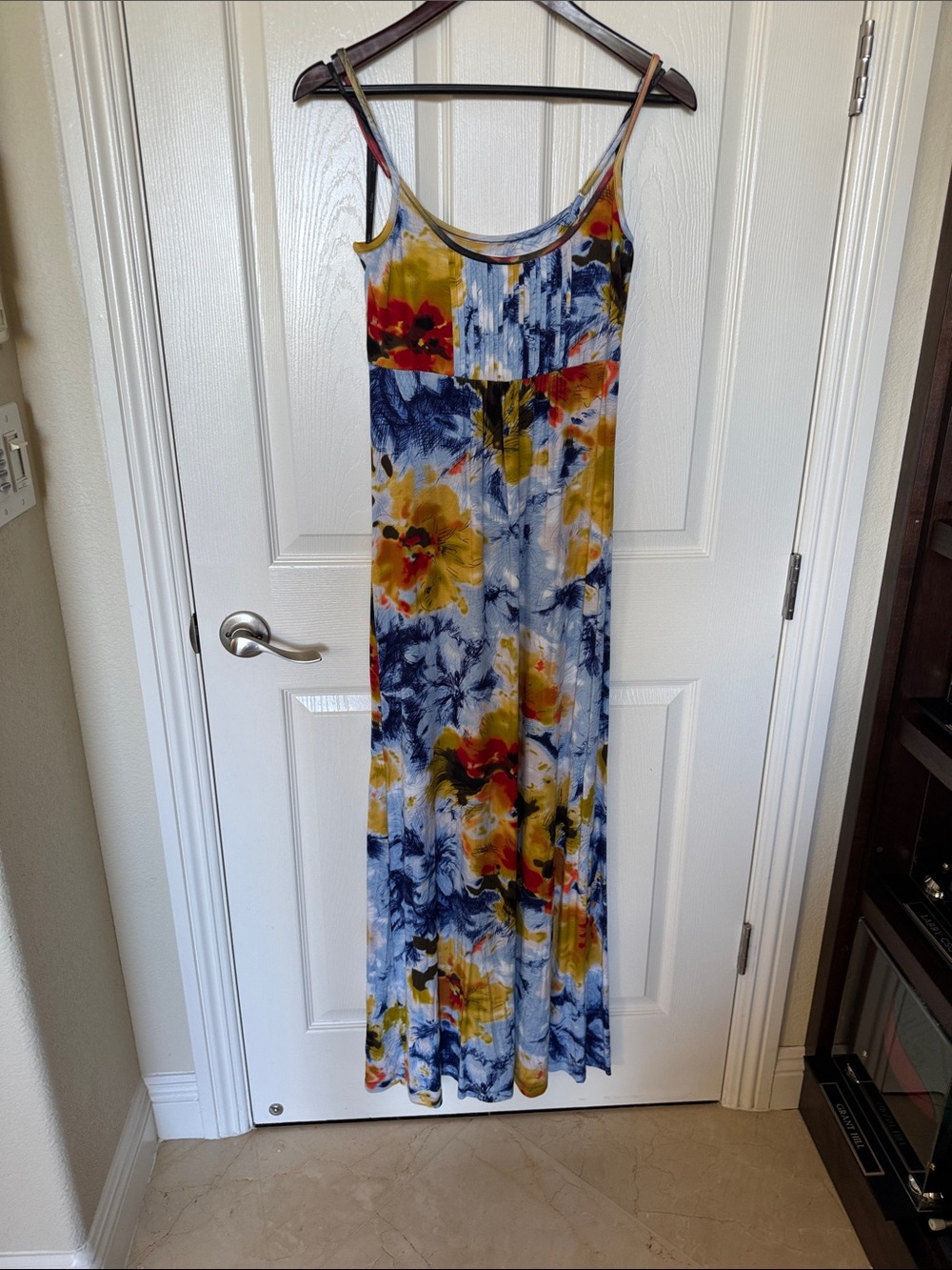 Calvin Klein Blue, Yellow & Red Floral Tie-Dye Maxi Jumpsuit